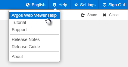 Argos web viewer help selection in the help menu.